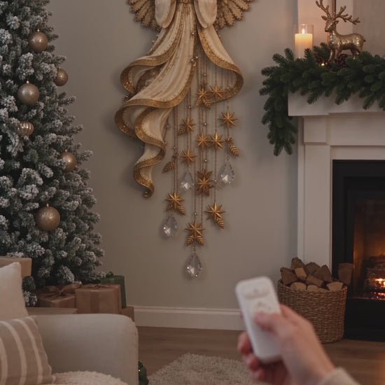 Praying Angel glowing wall light turning on